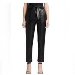 NICOLE MILLER New York Black faux Vegan Leather Crop Lined Pant with belt Large